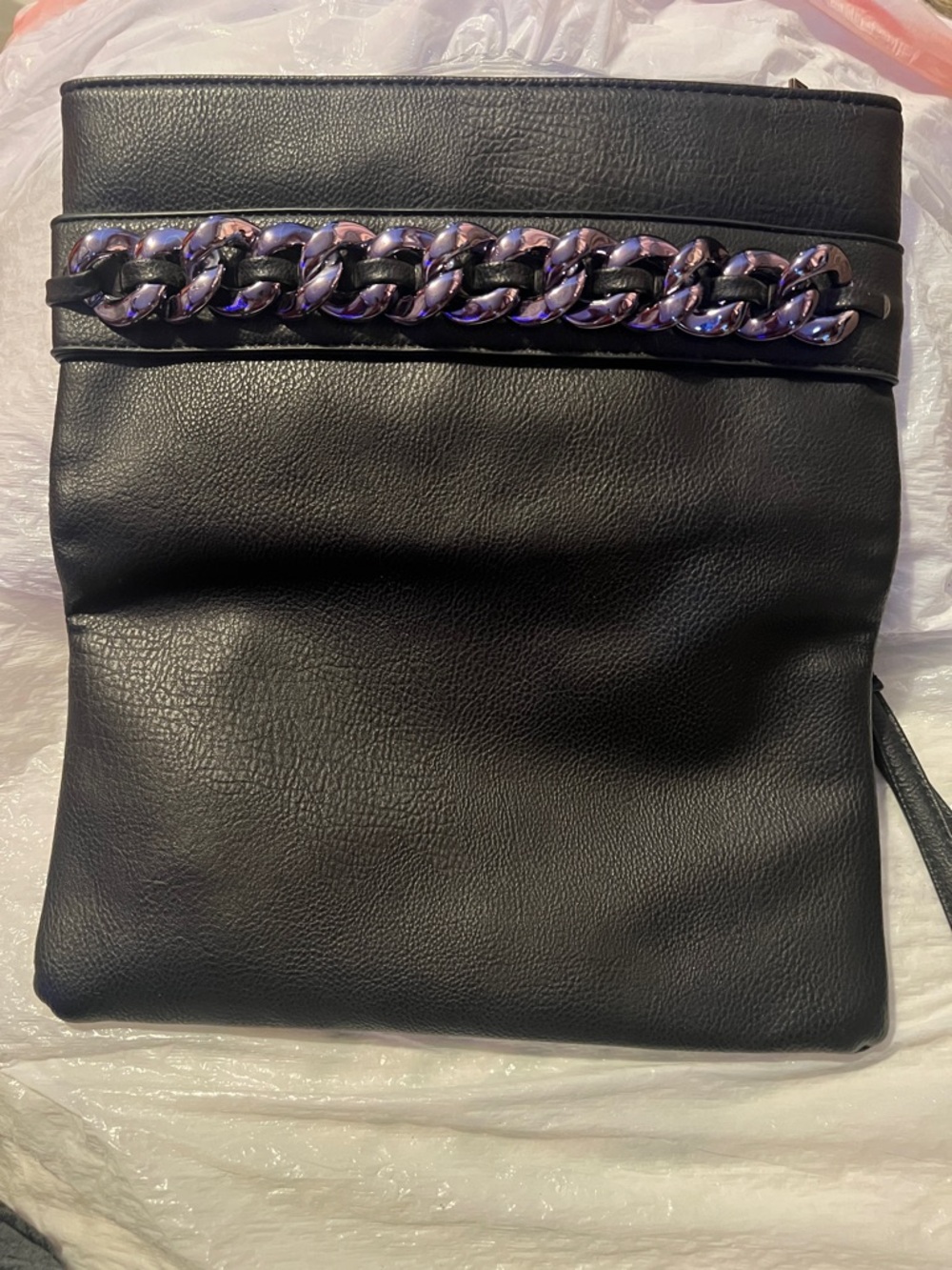 Black Crossbody Bag with Chain Accent